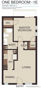 One Bedroom - Plan E - 650 Sq. Ft.*