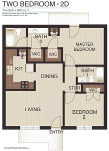 Two Bedroom / Two Bath - Plan D - 905 Sq. Ft.*
