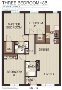Three Bedroom / Two Bath - Plan 3B - 1,153 Sq. Ft.*